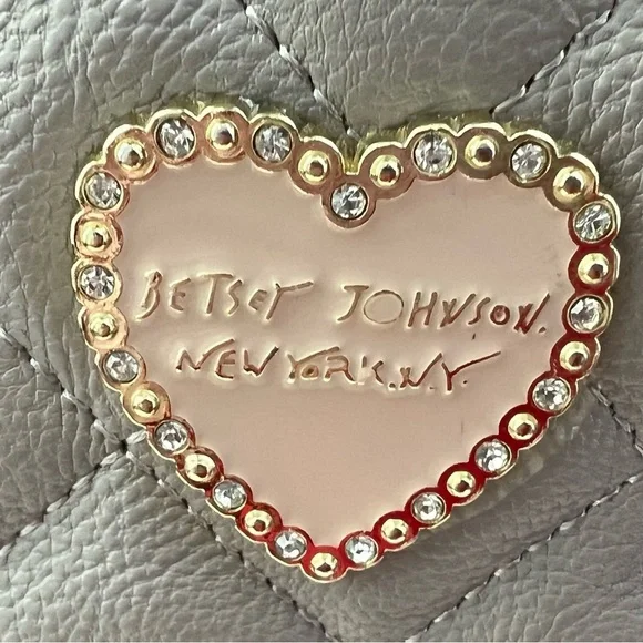 Betsey Johnson Light Pink and Gray Quilted Satchel with Heart Charm - Picture 2 of 11